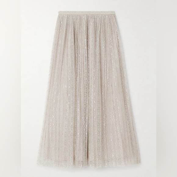 Ulla Johnson Maren Pleated Metallic Lace Midi Skirt - Picture 2 of 8